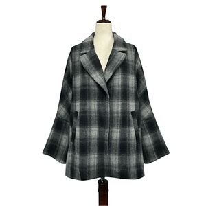 NWT Gap Wool Blend Plaid Coat Oversized Grey Check Batwing Plus Size XXL